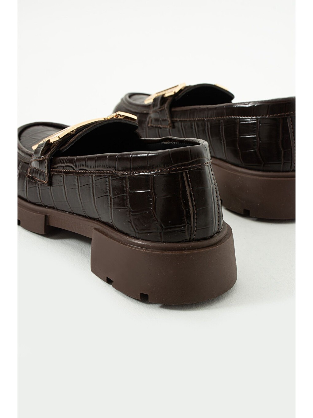 Kahverengi Kadın Loafer Yüksek Taban Tokalı Günlük Ayakkabı-4