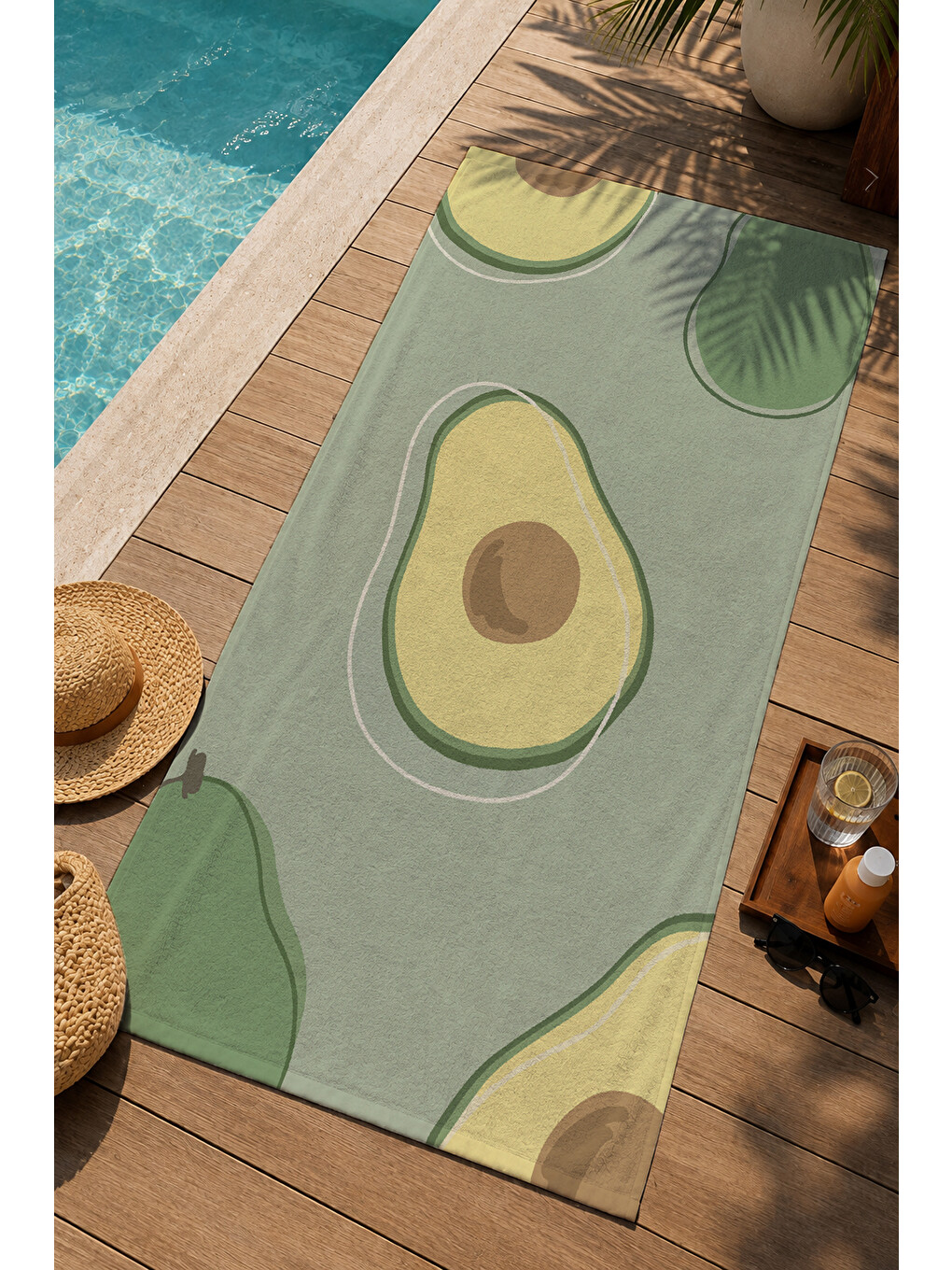 Pastel Yeşil Avokado Soyut Desenli 70x150 Cm Dijital Baskılı Plaj Ve Banyo Havlusu-2