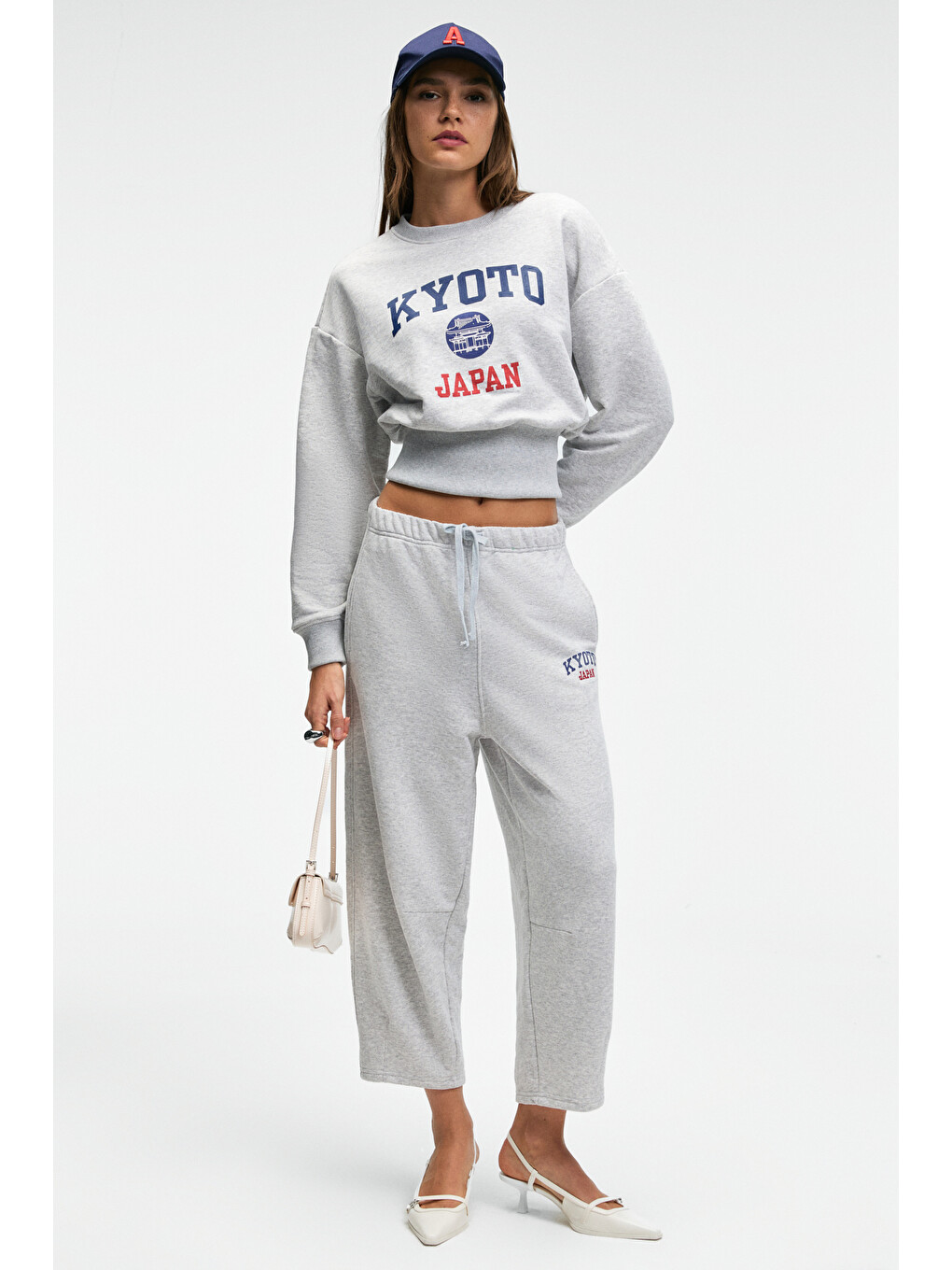 Sorellıa Kadın Bisiklet Yaka Üzerine Oturan Beli Korseli Baskılı Regular Gri Melanj Sweatshirt-3