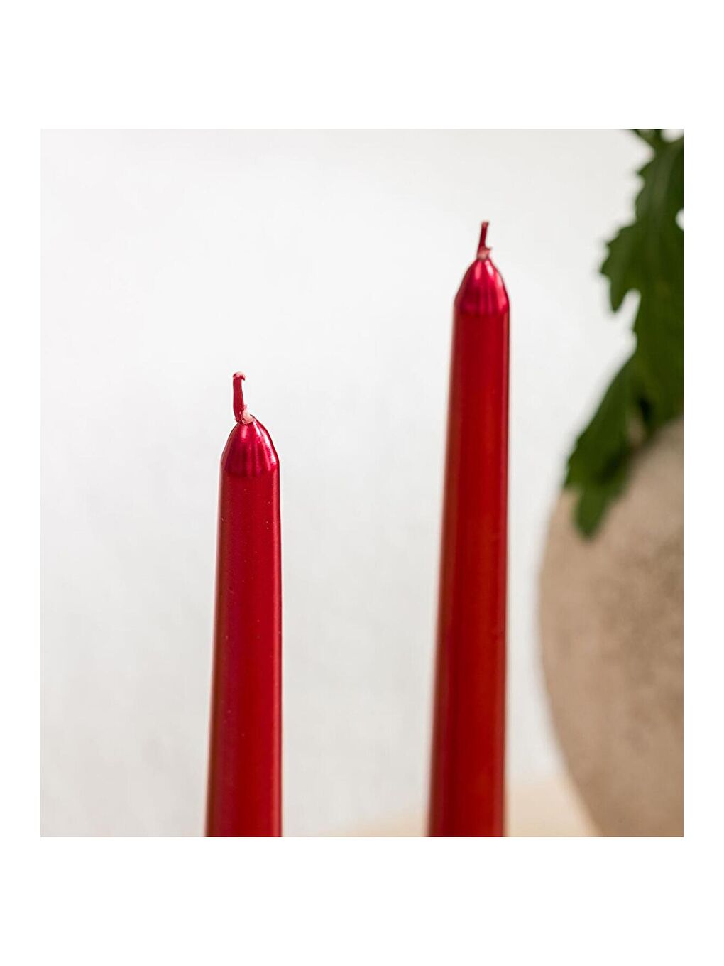 2'li Premium Metalik Kırmızı Şamdan Mumu 25 Cm - Yılbaşı Mumu-1