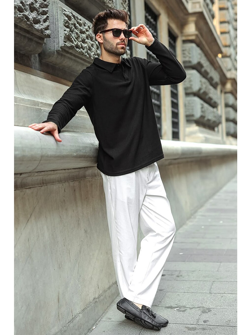 Siyah Gömlek Yaka Dokulu Regular Fit Erkek Sweatshirt E7203-3