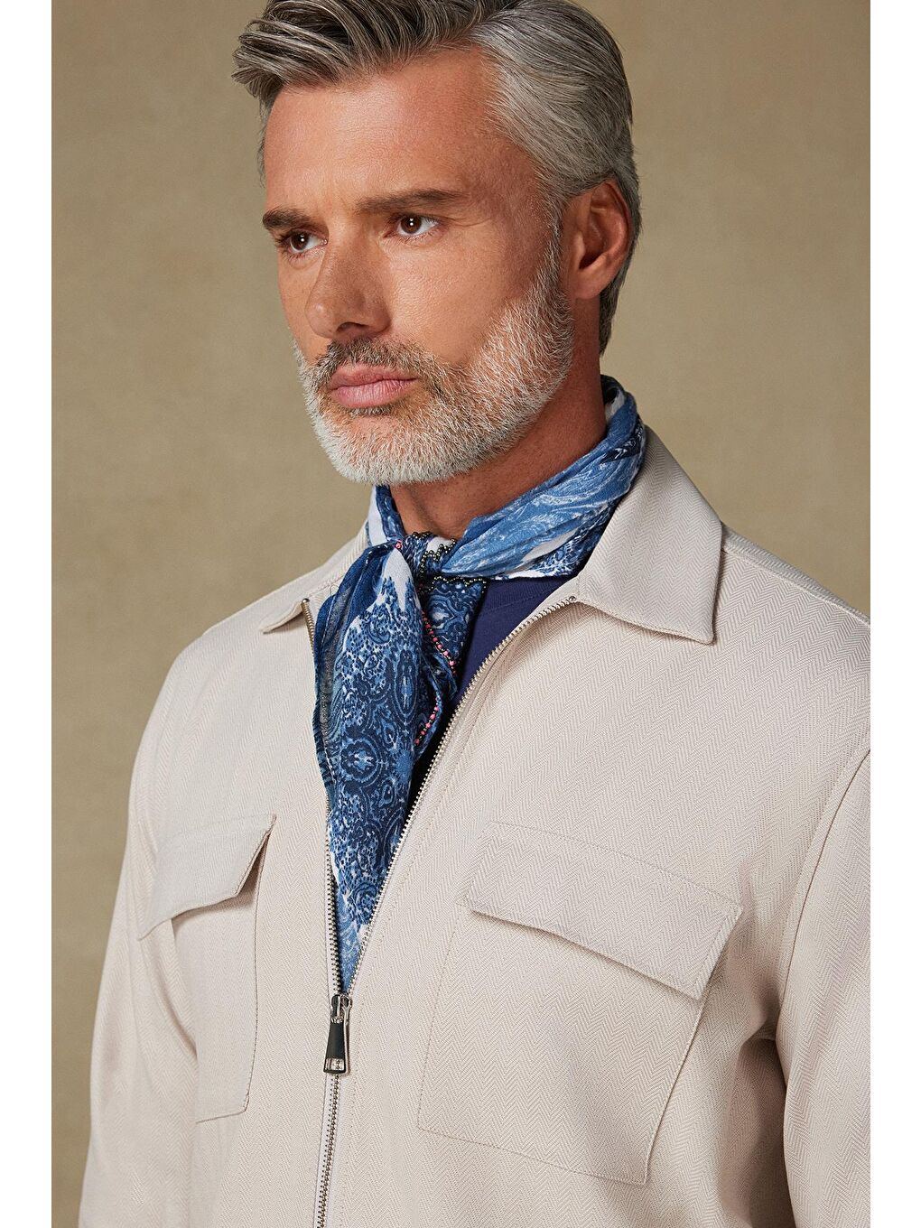 Verso Twill Overshirt Polyviskon Karışımlı Oversize Fit Bej Klasik Yaka Erkek Çizgili Ceket-3