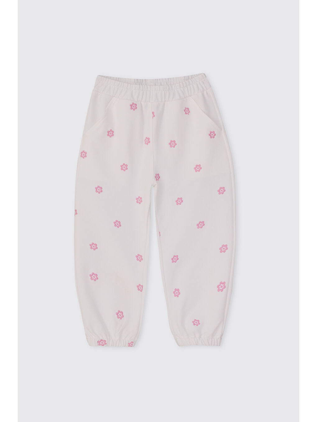 Kız Bebek Nakışlı Beyaz Eşofman Altı