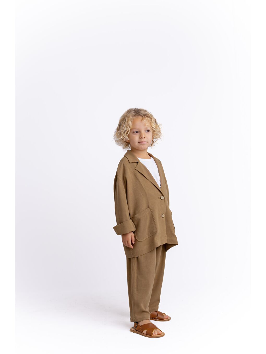 Kahverengi Erkek Çocuk Keten Ceket-1