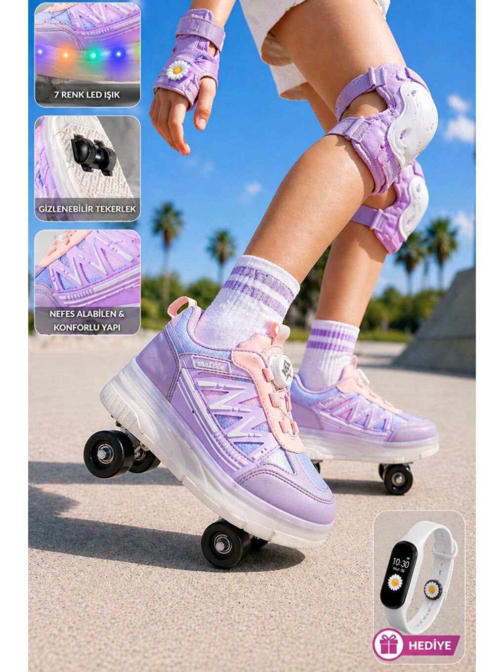 Lila SKATE Çocuk Işıklı Patenli Tekerlekli Sneaker Spor Ayakkabı-1