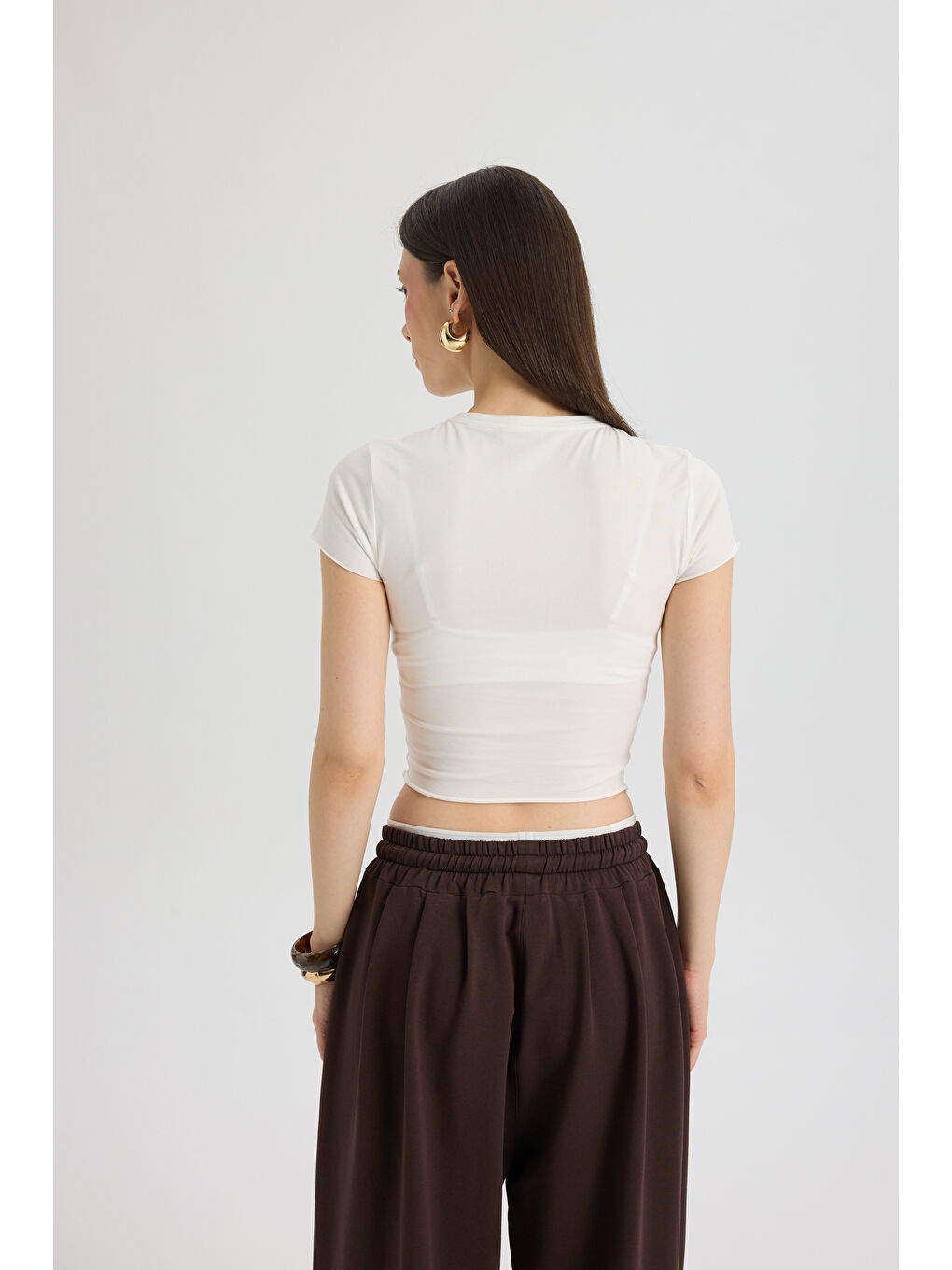 Kahverengi Albane Bel Detay Kahve Crop Eşofman Takım-3