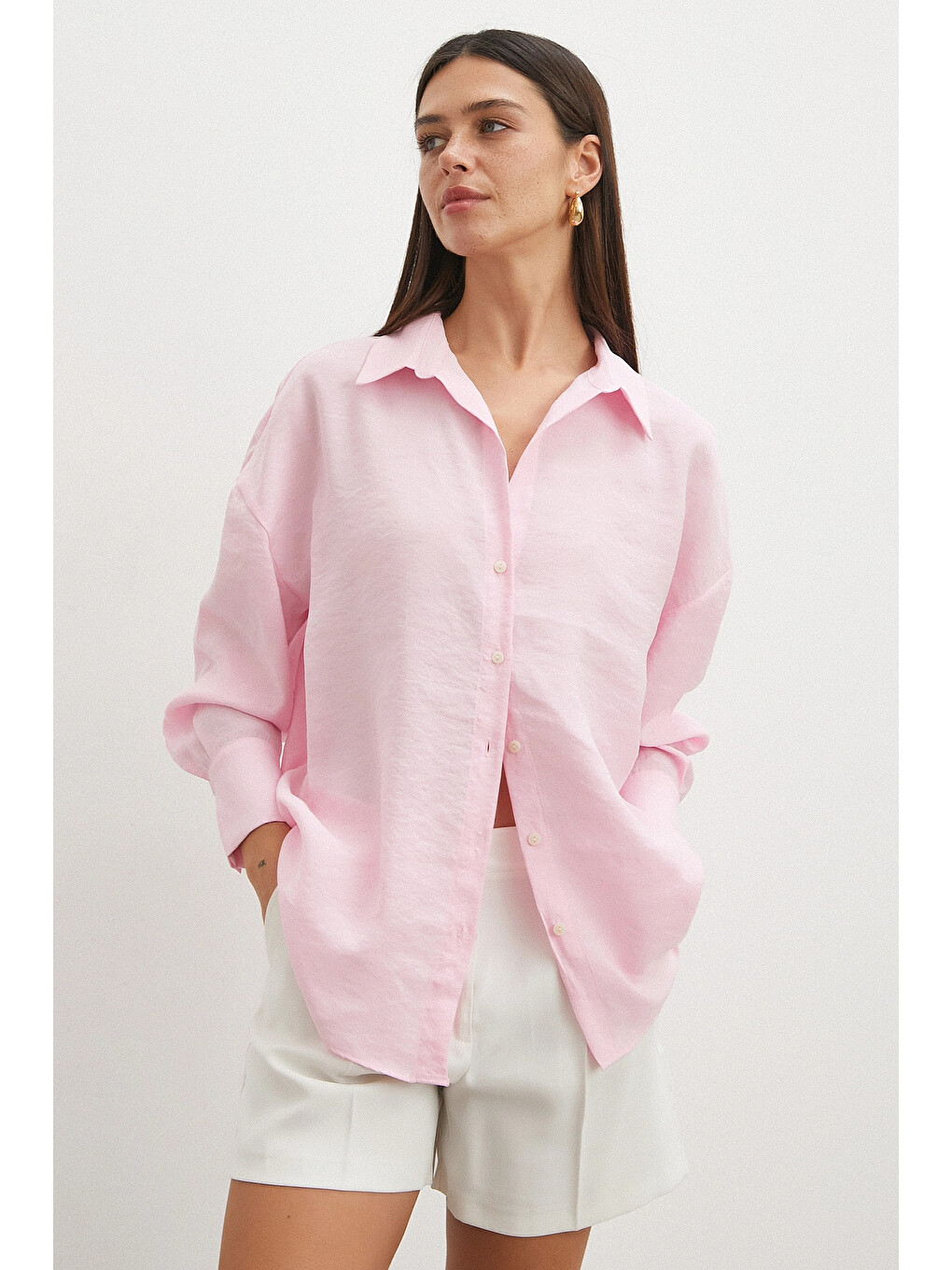 Pembe Basic Modal Gömlek Somon