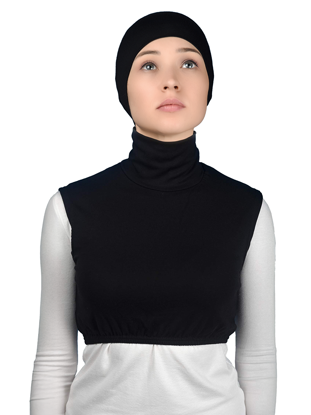 Siyah Sıfır Kol Balıkçı Yaka Tam Boğazlı Elastanlı Penye Kadın Yarım Body-1