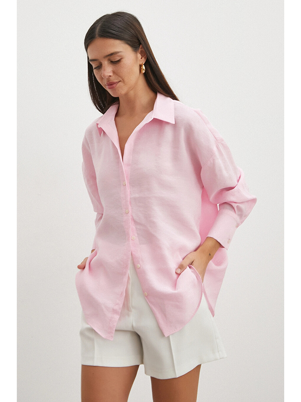 Pembe Basic Modal Gömlek Somon-1