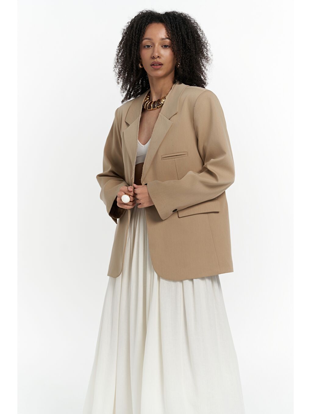 Bej Volda Yaka Detay Vizon Blazer