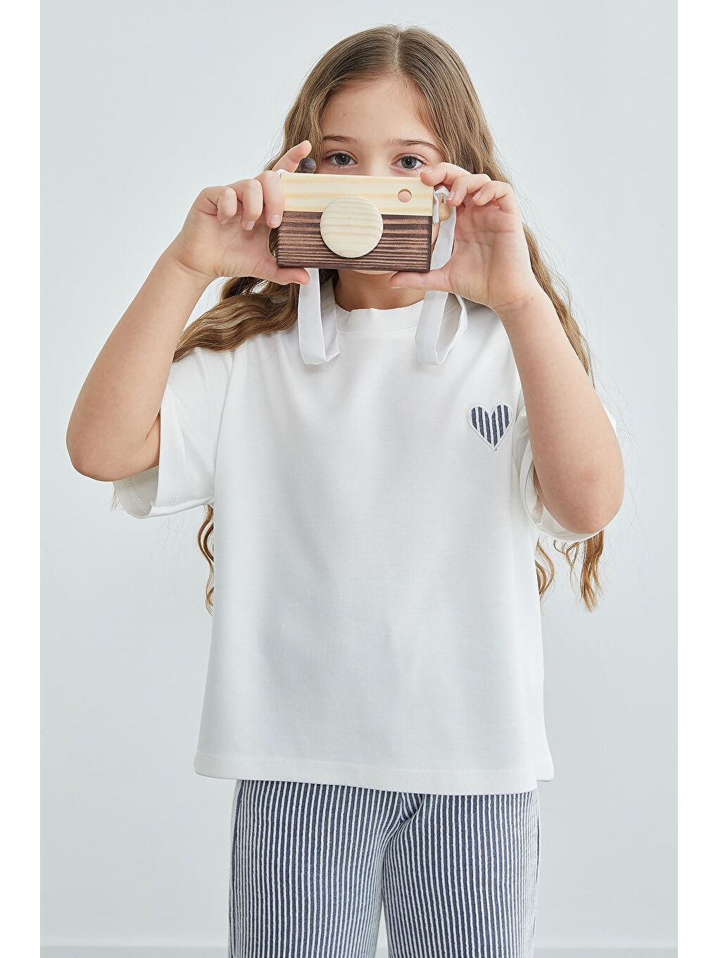 Lacivert Çizgili Bisiklet Yaka Kız Çocuk 2 Li Takım-1