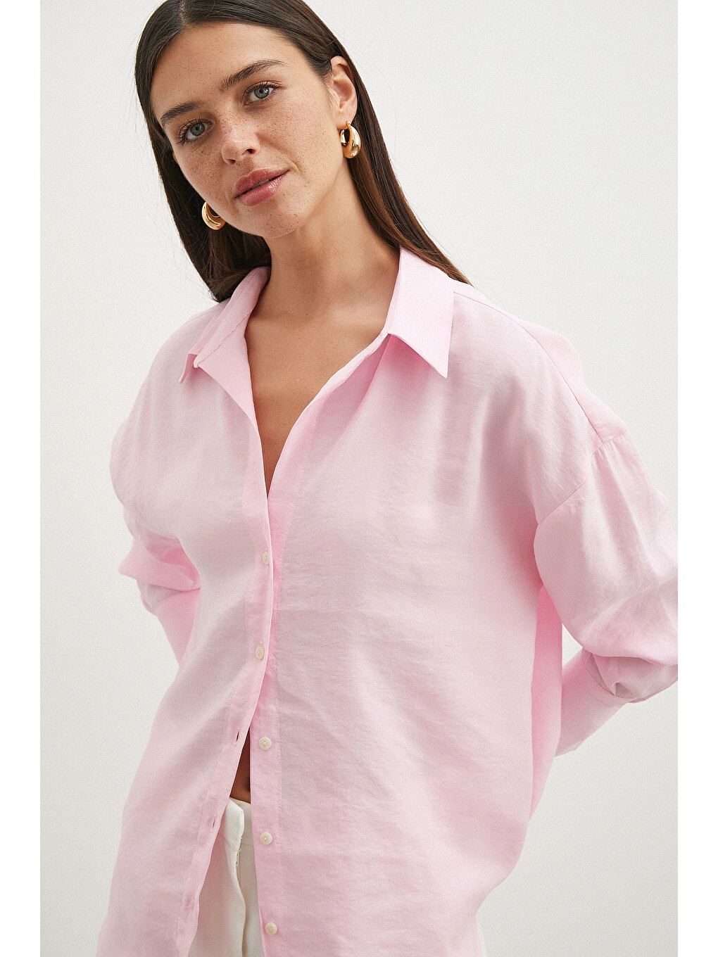 Pembe Basic Modal Gömlek Somon-2