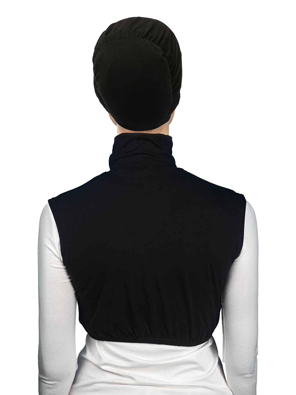 Siyah Sıfır Kol Balıkçı Yaka Tam Boğazlı Elastanlı Penye Kadın Yarım Body-3