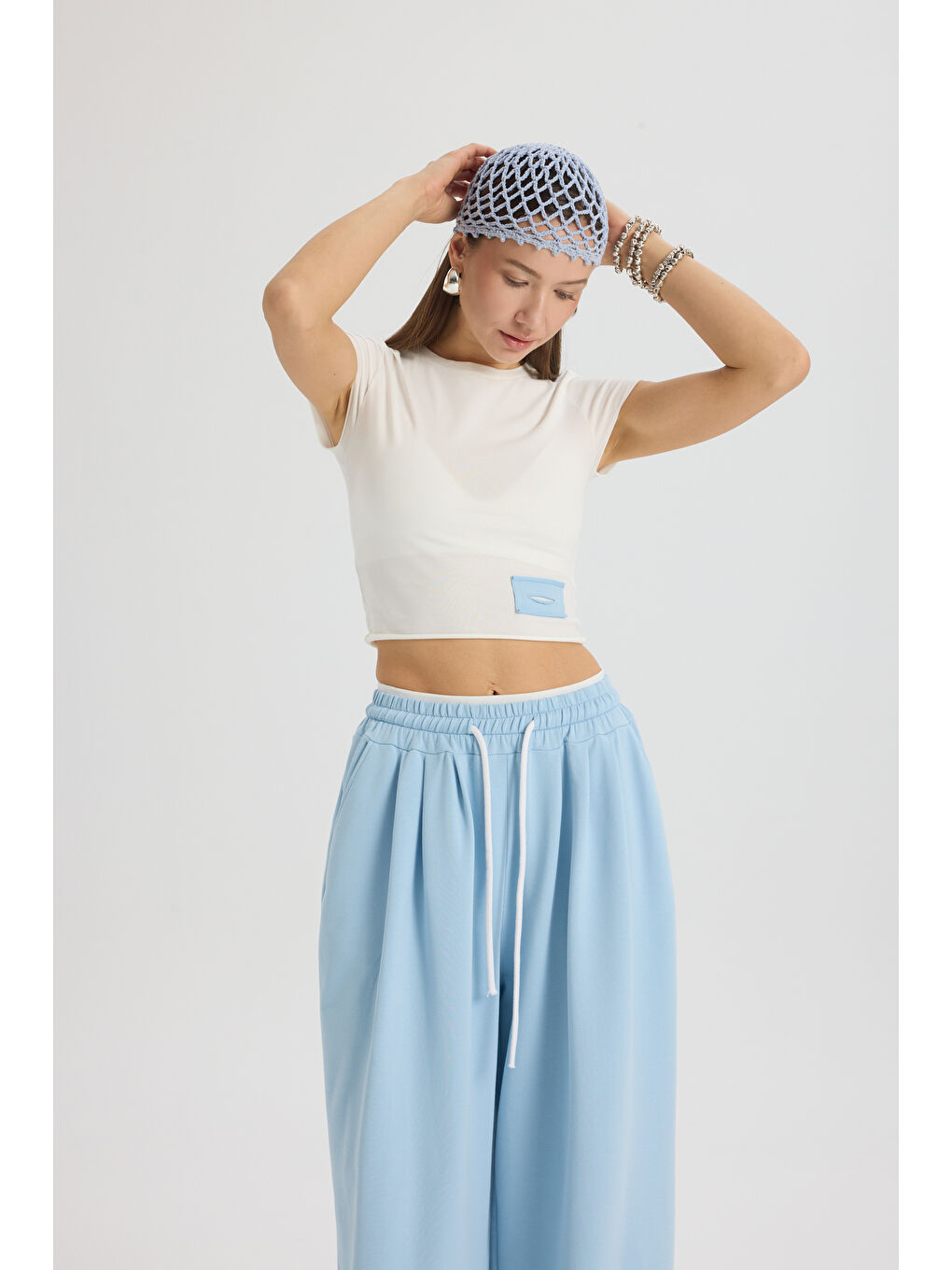 Albane Bel Detay Mavi Crop Eşofman Takım