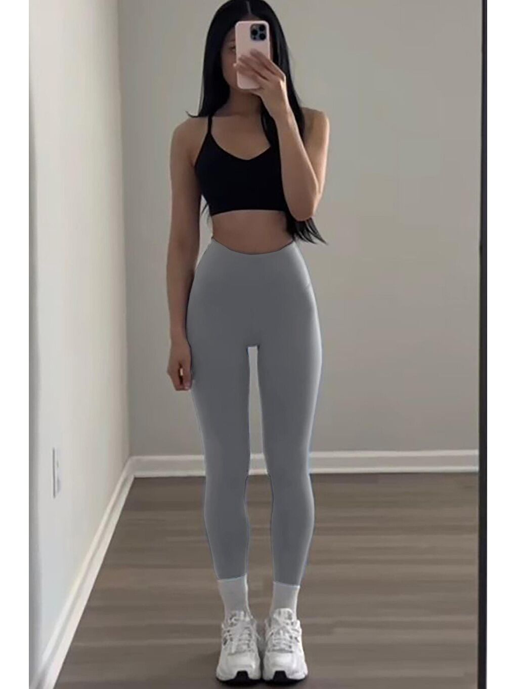 Gri Yüksek Bel Kadın Tayt Mg2230-2