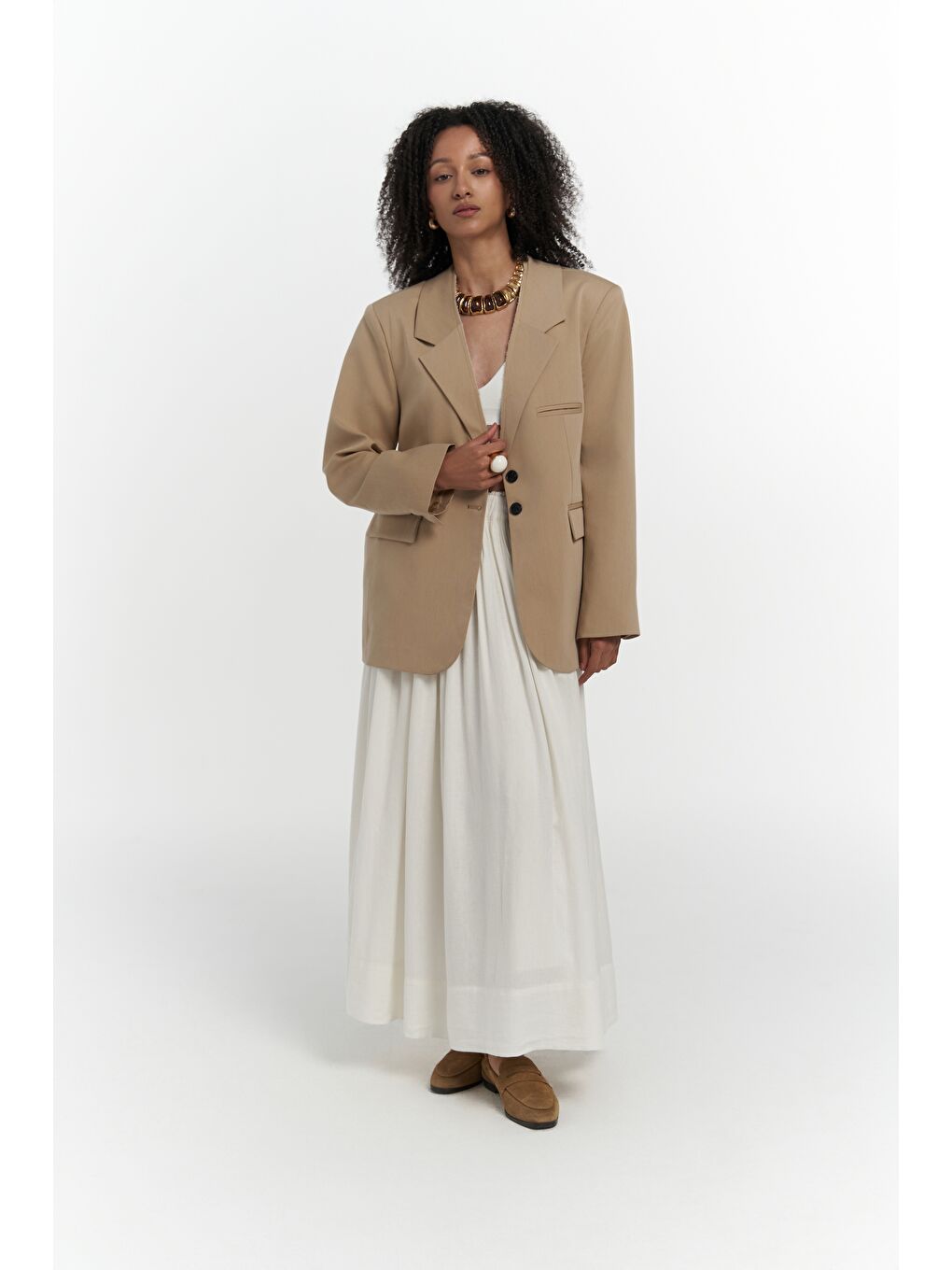 Bej Volda Yaka Detay Vizon Blazer-1