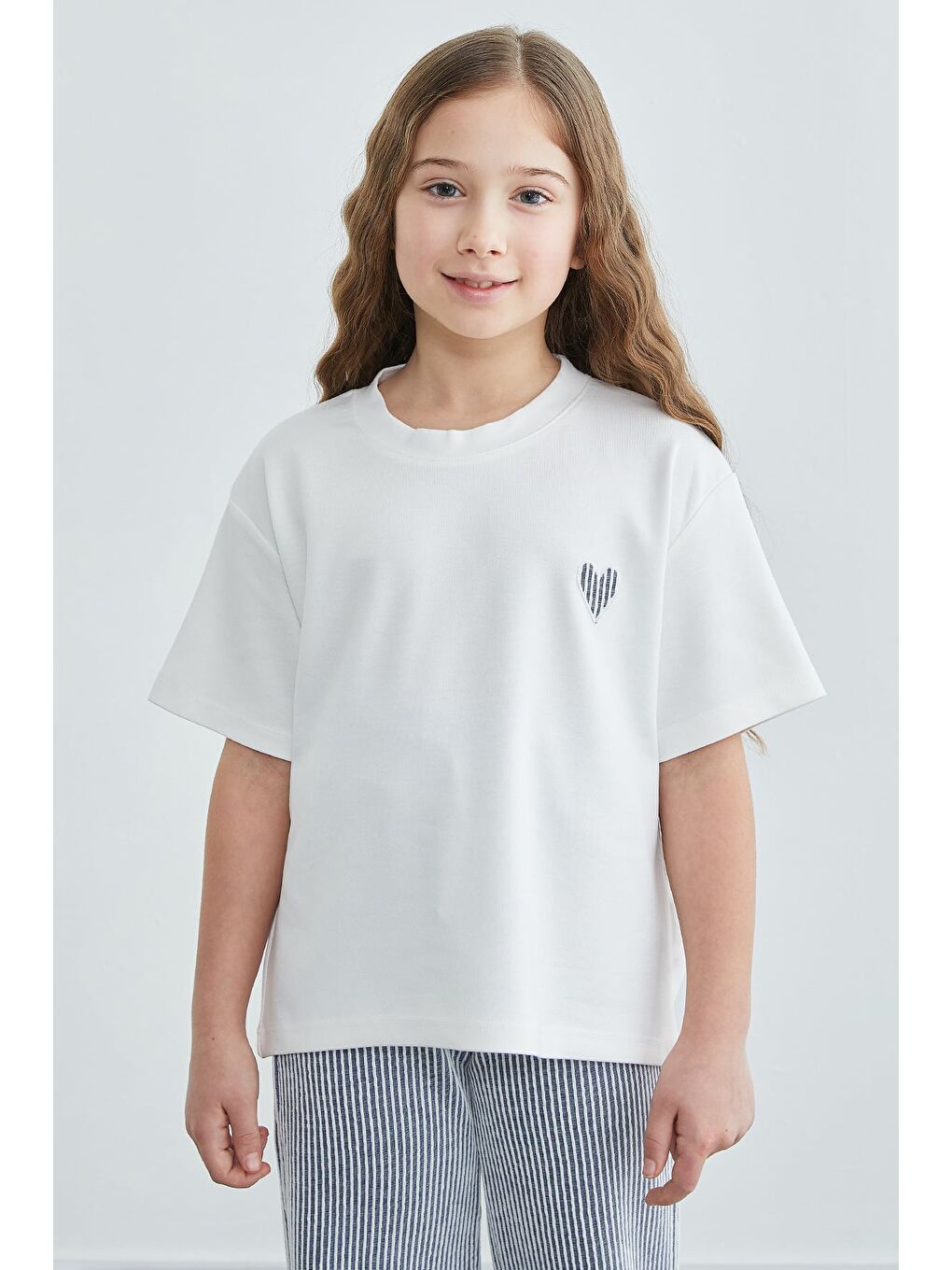 Lacivert Çizgili Bisiklet Yaka Kız Çocuk 2 Li Takım-2