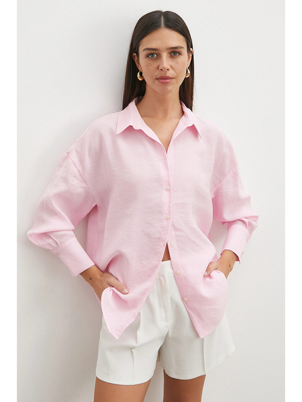 Pembe Basic Modal Gömlek Somon-3