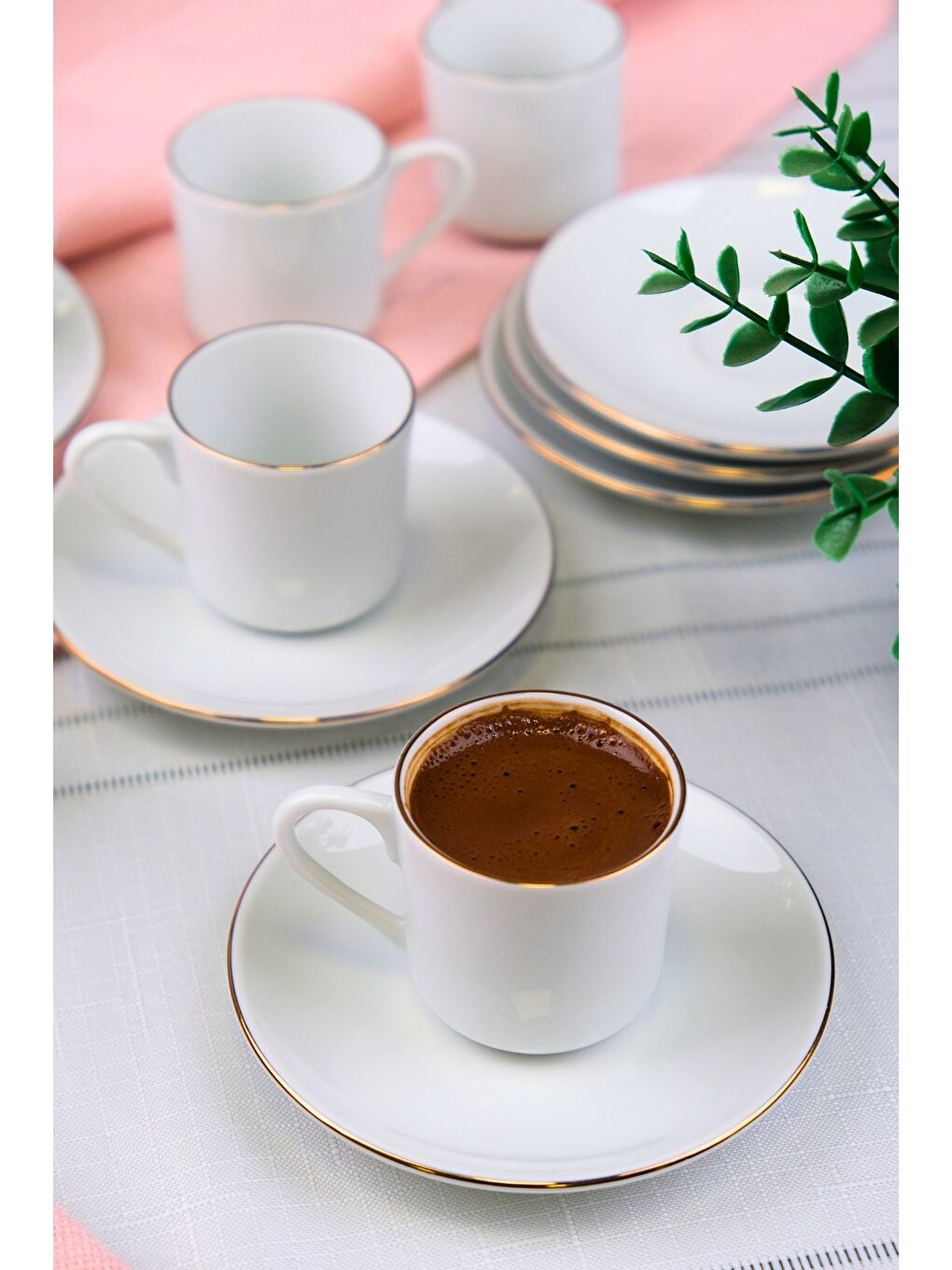 Beyaz Porselen Rose Altın Yaldız Kahve Fincan Takımı 70cc 6 Kişilik 12 Parça-1