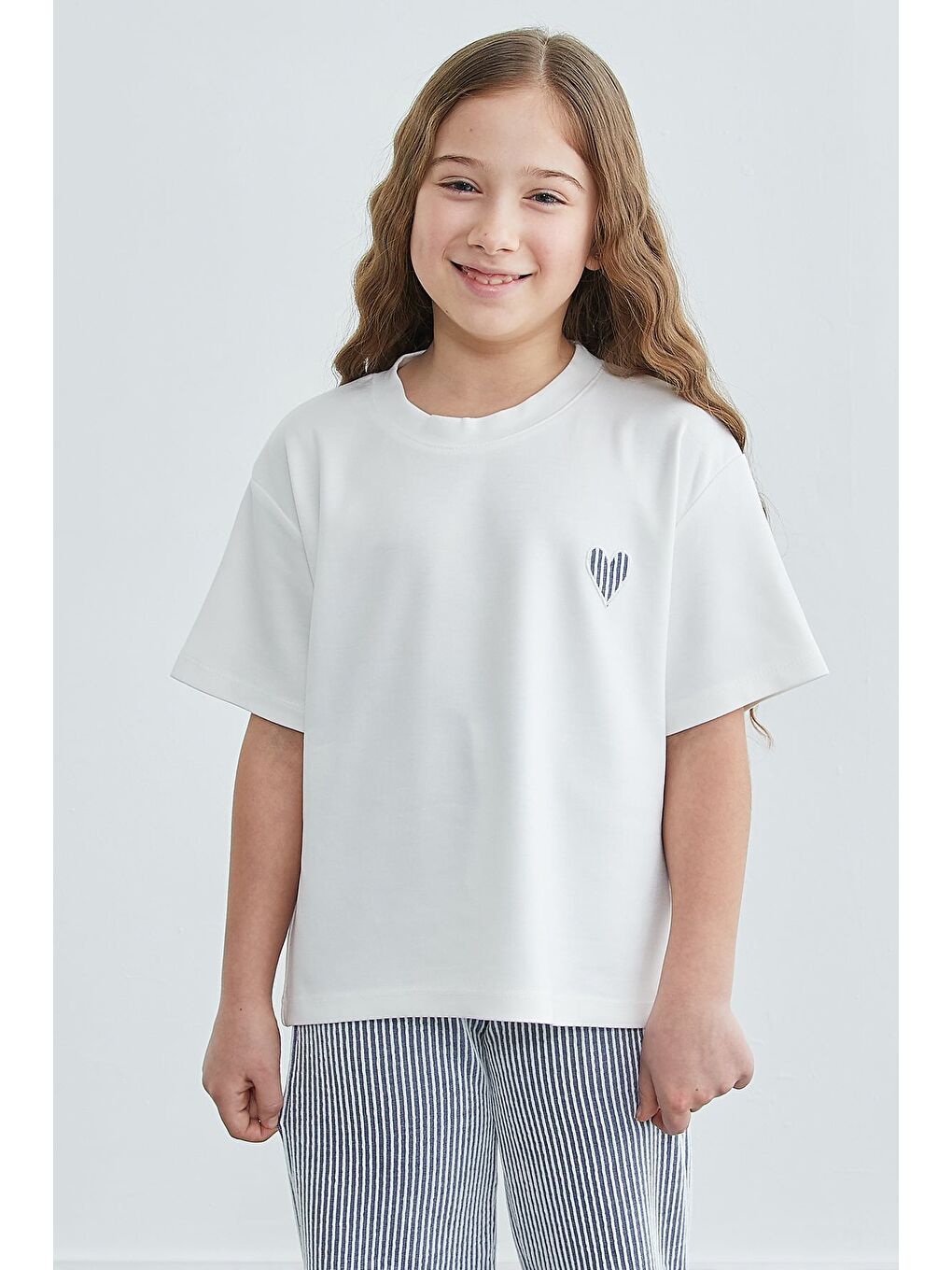 Lacivert Çizgili Bisiklet Yaka Kız Çocuk 2 Li Takım-3