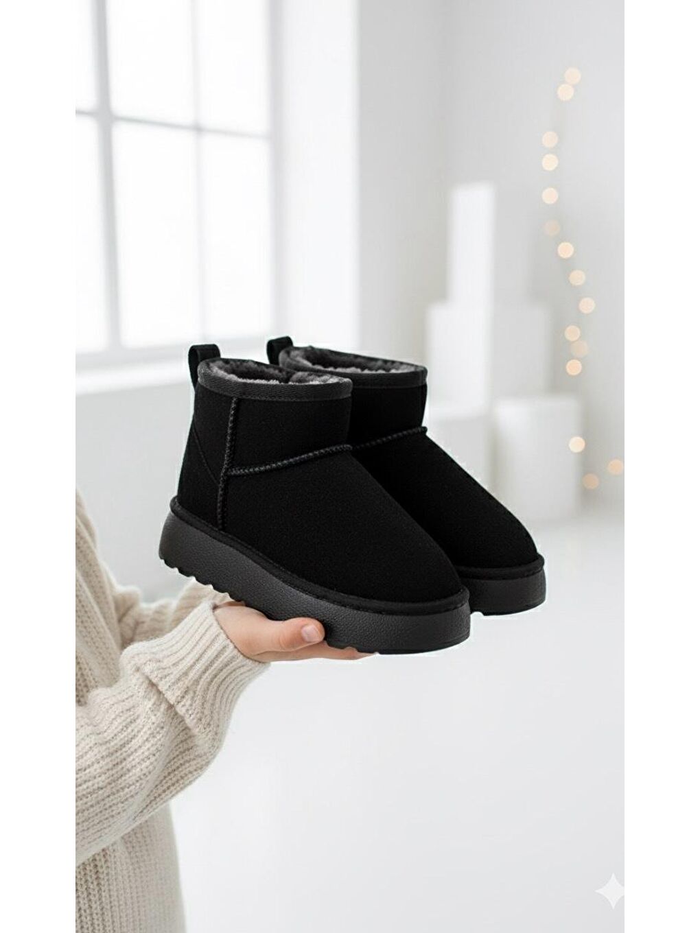 Siyah D714 Günlük Ortopedik Çocuk Kürklü Bot