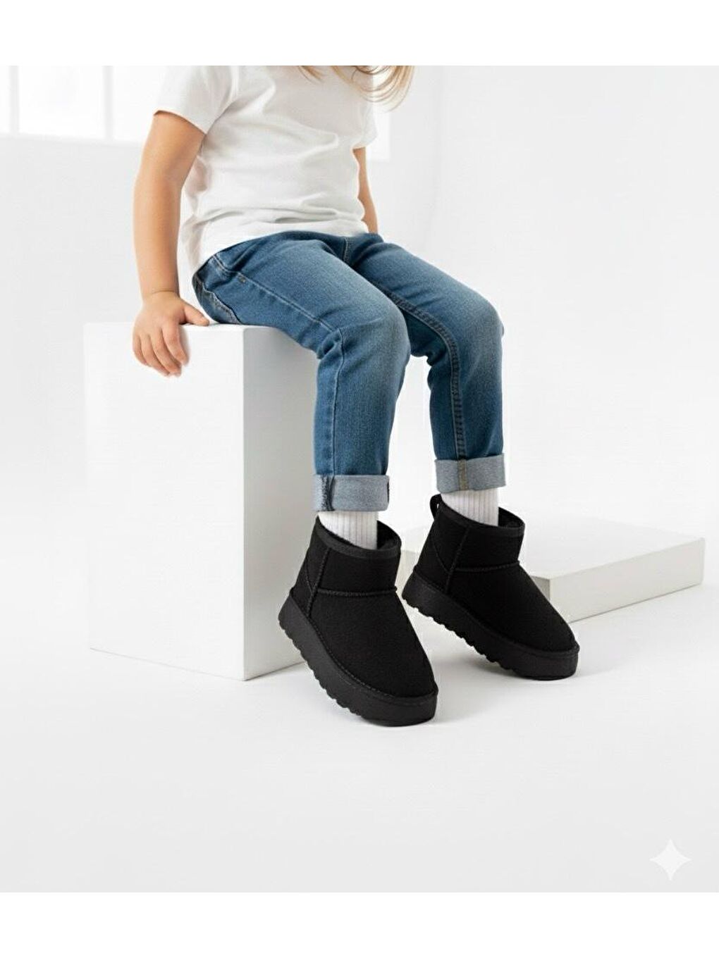 Siyah D714 Günlük Ortopedik Çocuk Kürklü Bot-1