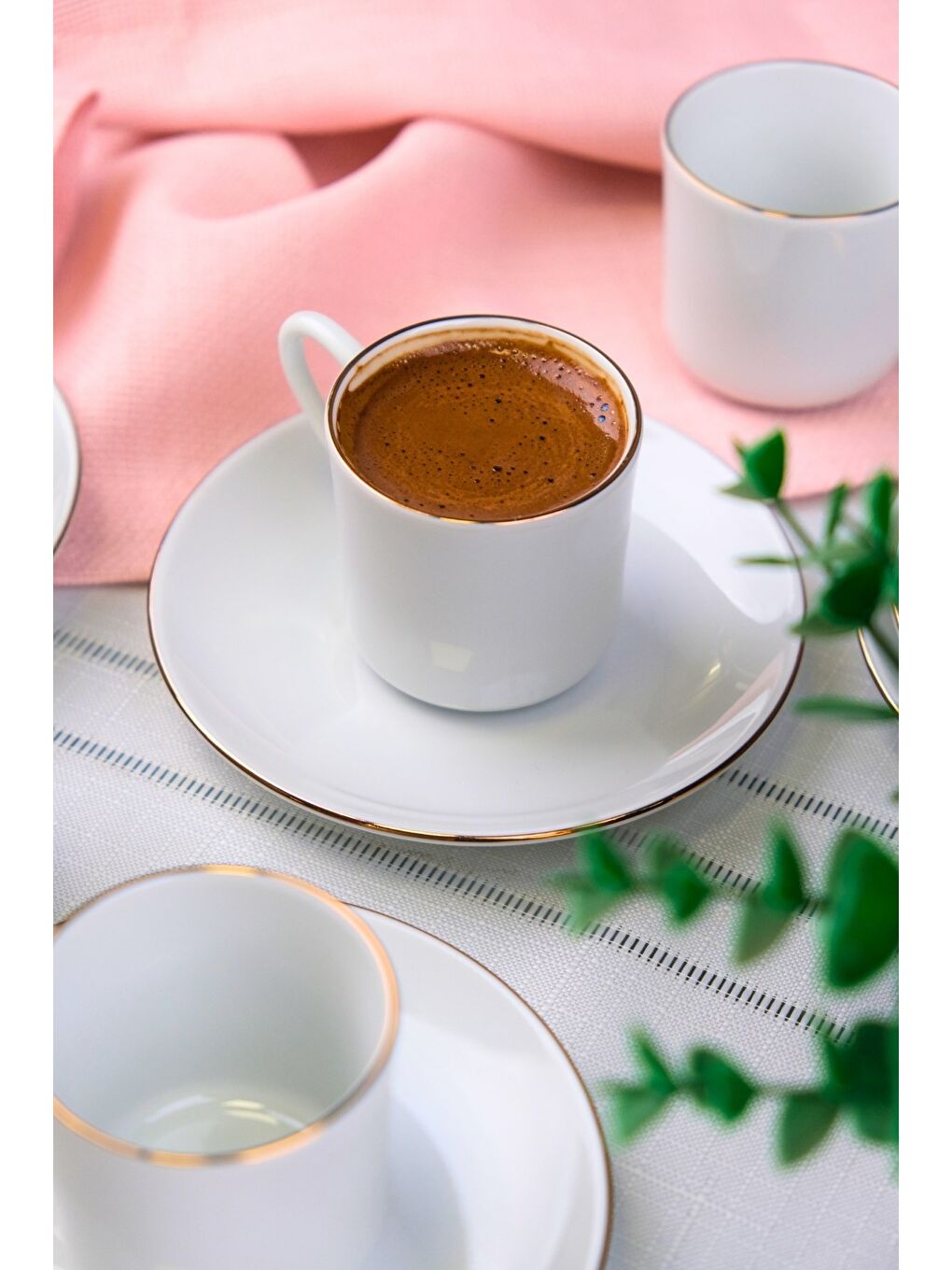 Beyaz Porselen Rose Altın Yaldız Kahve Fincan Takımı 70cc 6 Kişilik 12 Parça-2