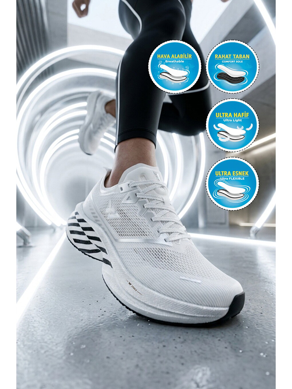 Beyaz-gümüş Hafif Esnek Unisex Koşu Yürüyüş Ve Spor Ayakkabı Space G-3
