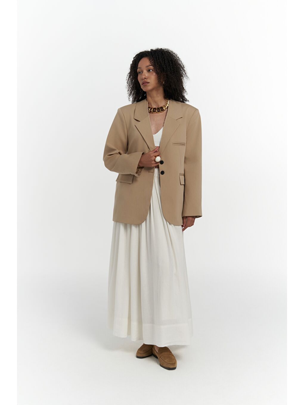 Bej Volda Yaka Detay Vizon Blazer-4