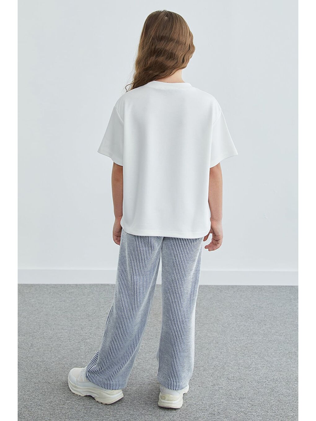 Lacivert Çizgili Bisiklet Yaka Kız Çocuk 2 Li Takım-4