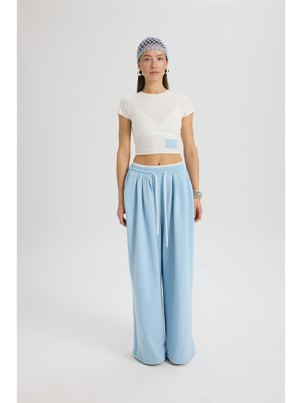 Albane Bel Detay Mavi Crop Eşofman Takım-1