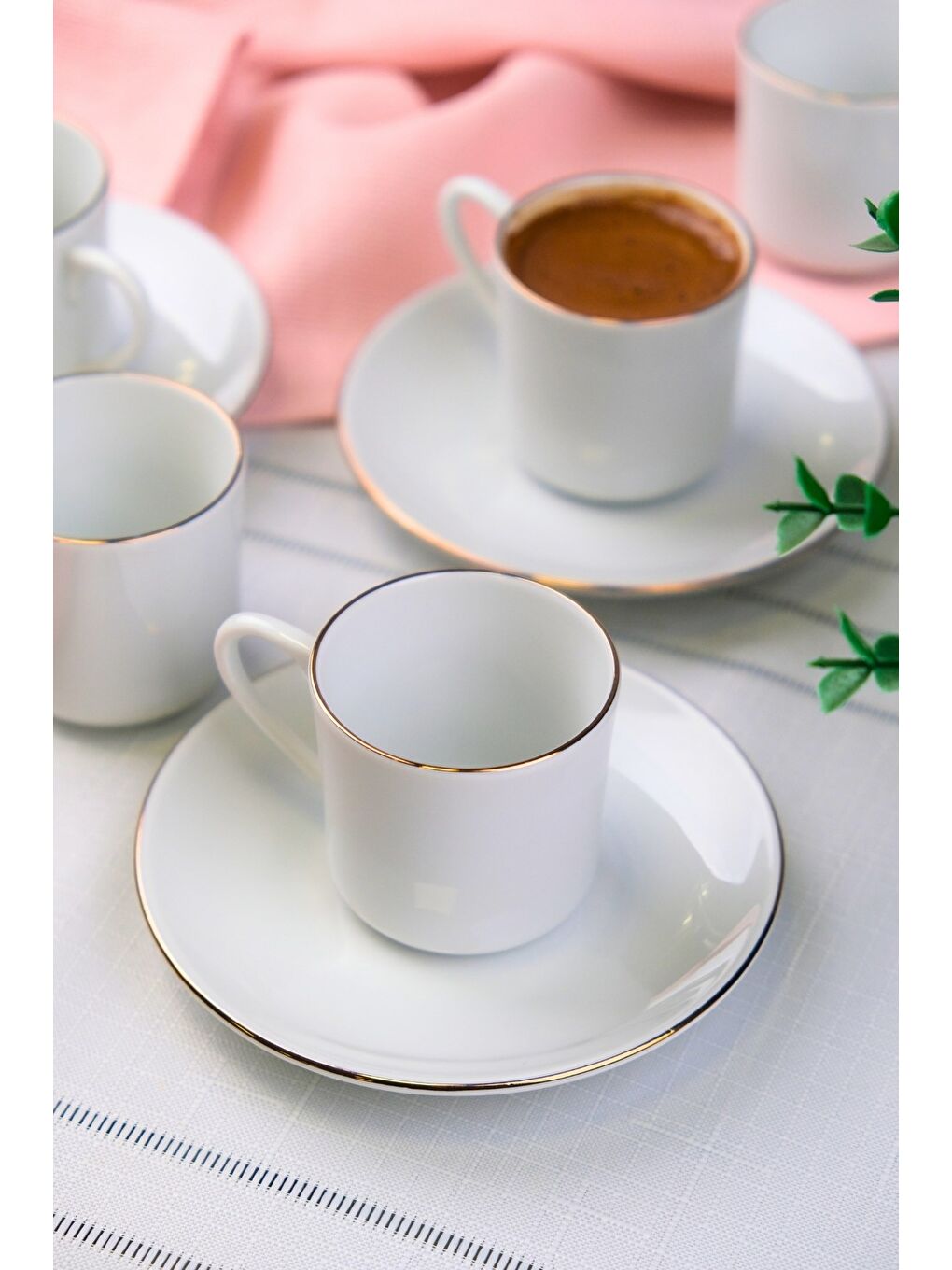 Beyaz Porselen Rose Altın Yaldız Kahve Fincan Takımı 70cc 6 Kişilik 12 Parça-3