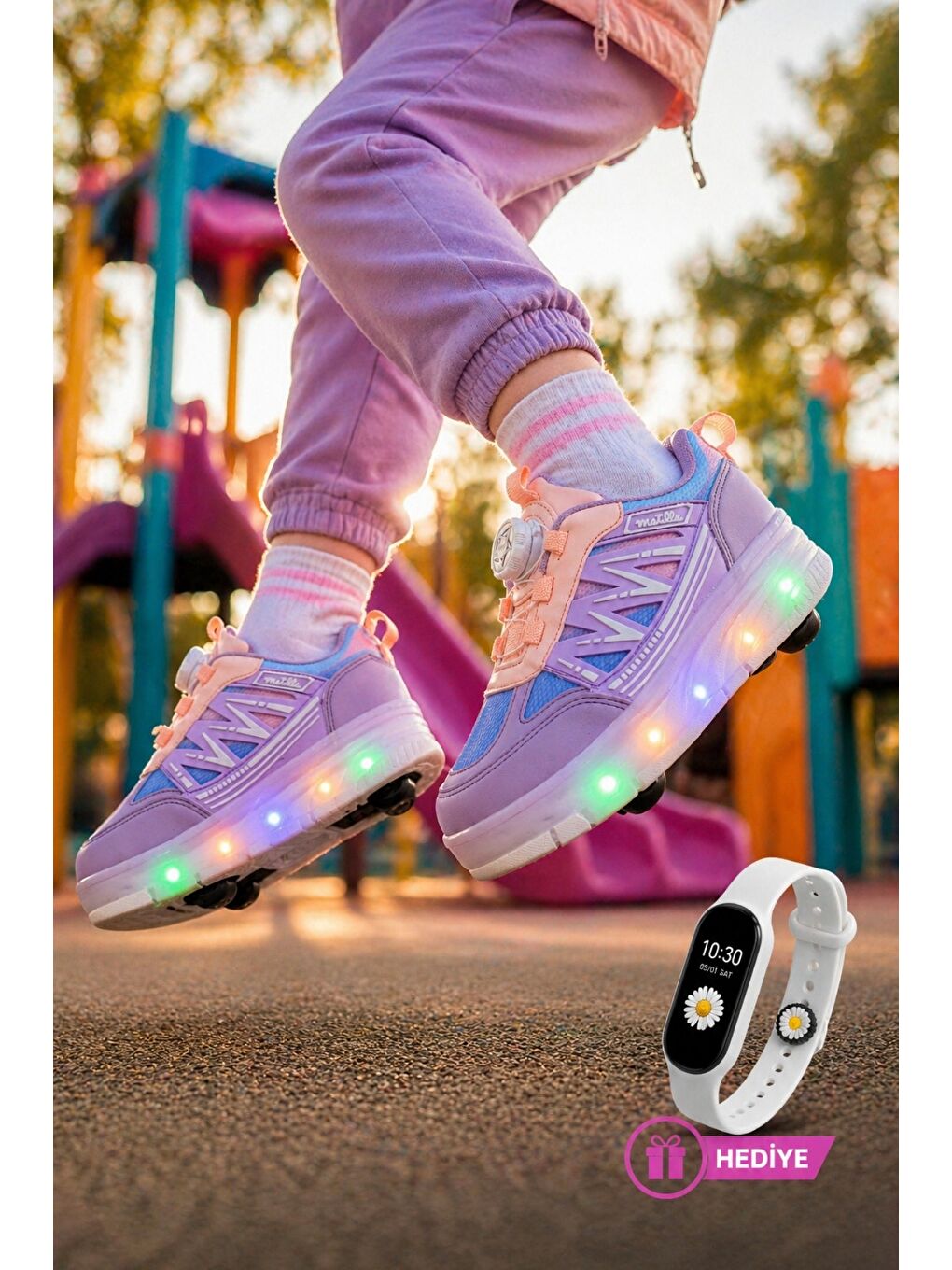 Lila SKATE Çocuk Işıklı Patenli Tekerlekli Sneaker Spor Ayakkabı-4