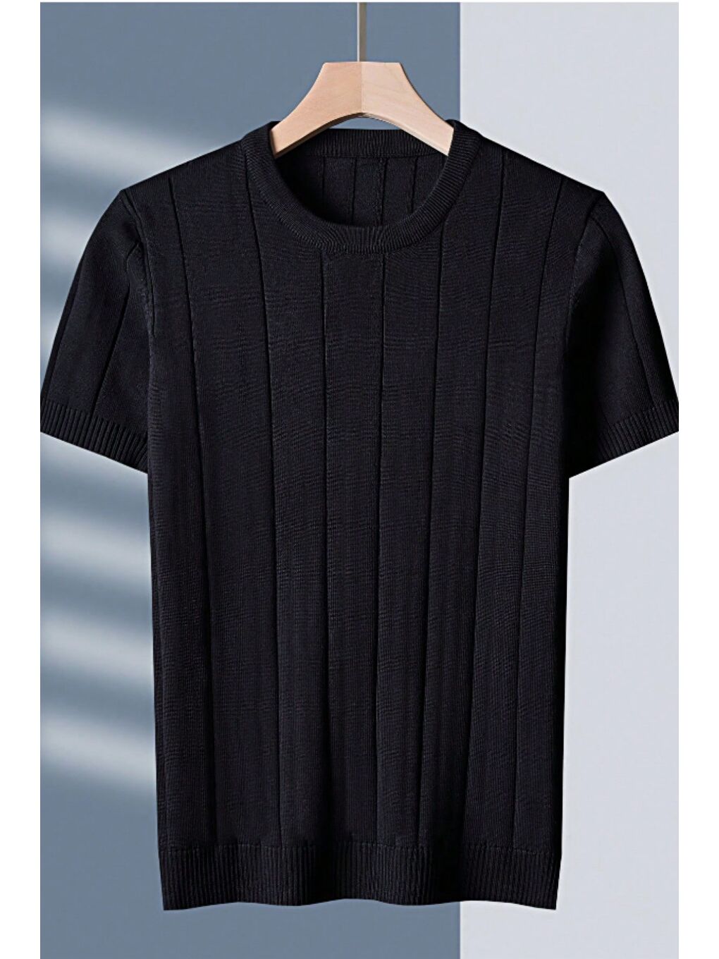 Siyah Erkek Fit Dokulu Kısa Kollu Bisiklet Yaka Triko Tişört-4