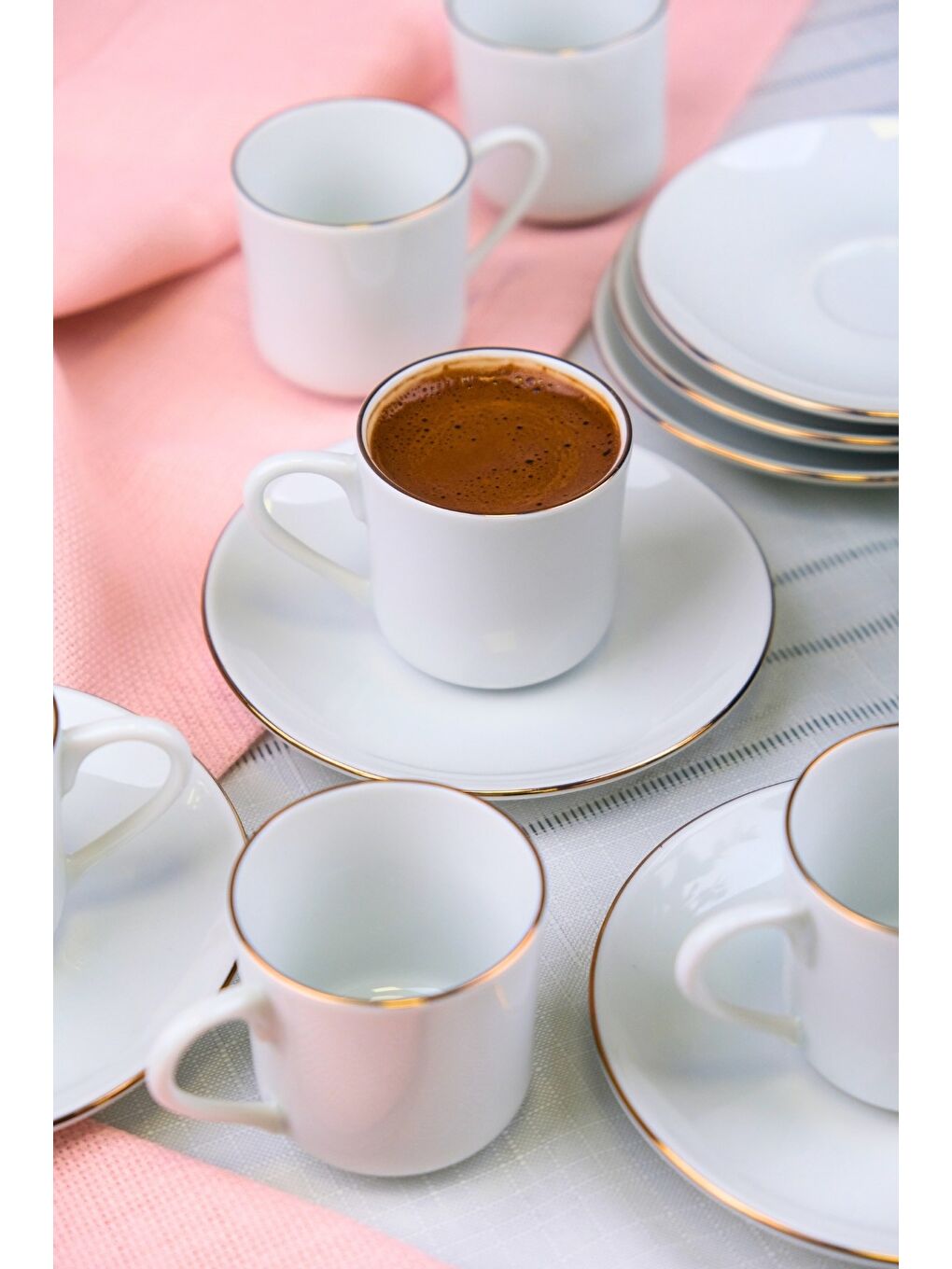 Beyaz Porselen Rose Altın Yaldız Kahve Fincan Takımı 70cc 6 Kişilik 12 Parça-4