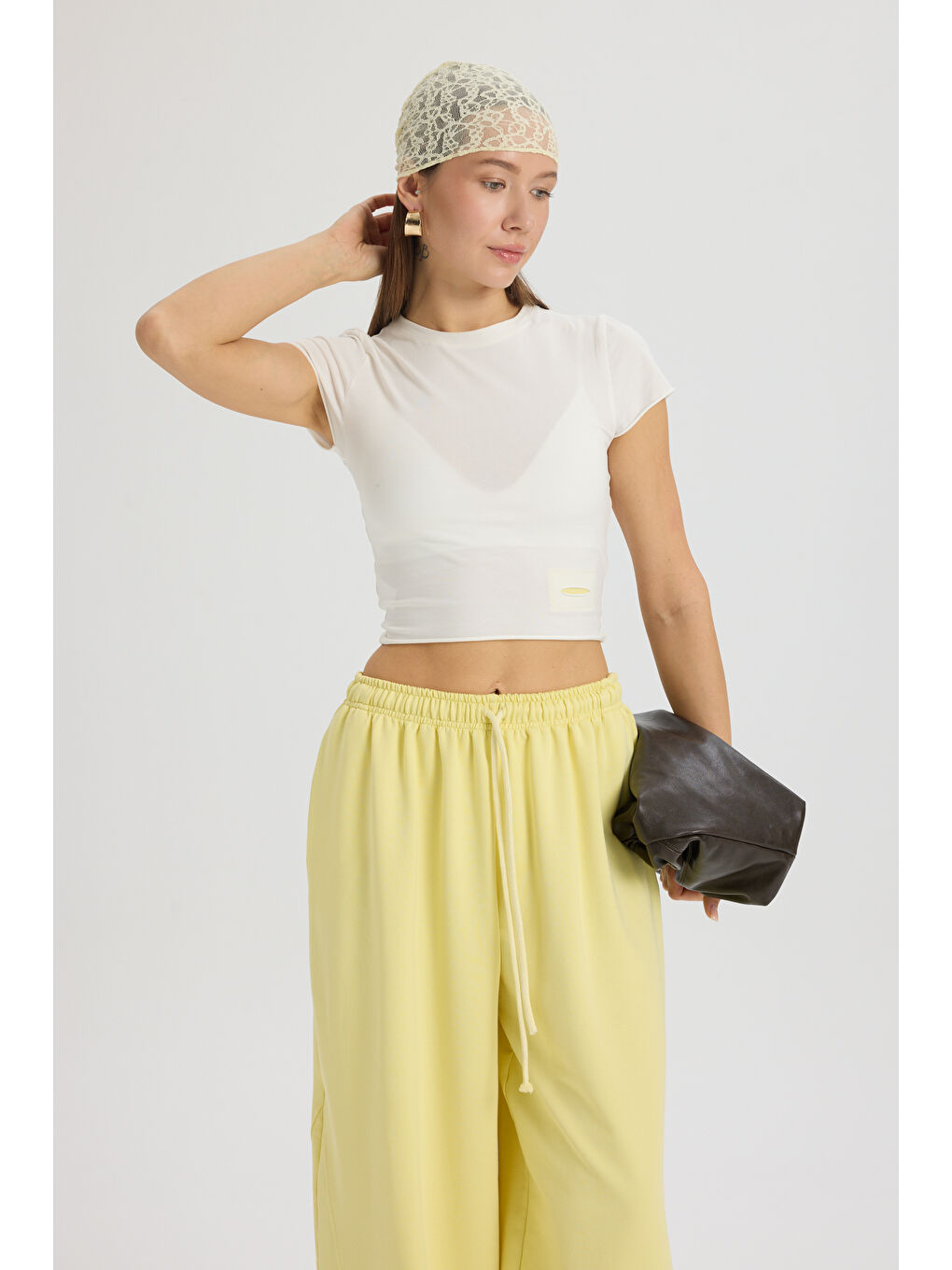 Scarlet Sarı Crop Eşofman Takım-2