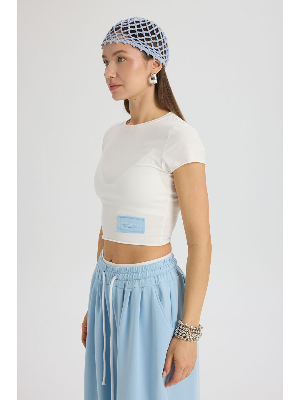 Albane Bel Detay Mavi Crop Eşofman Takım-2