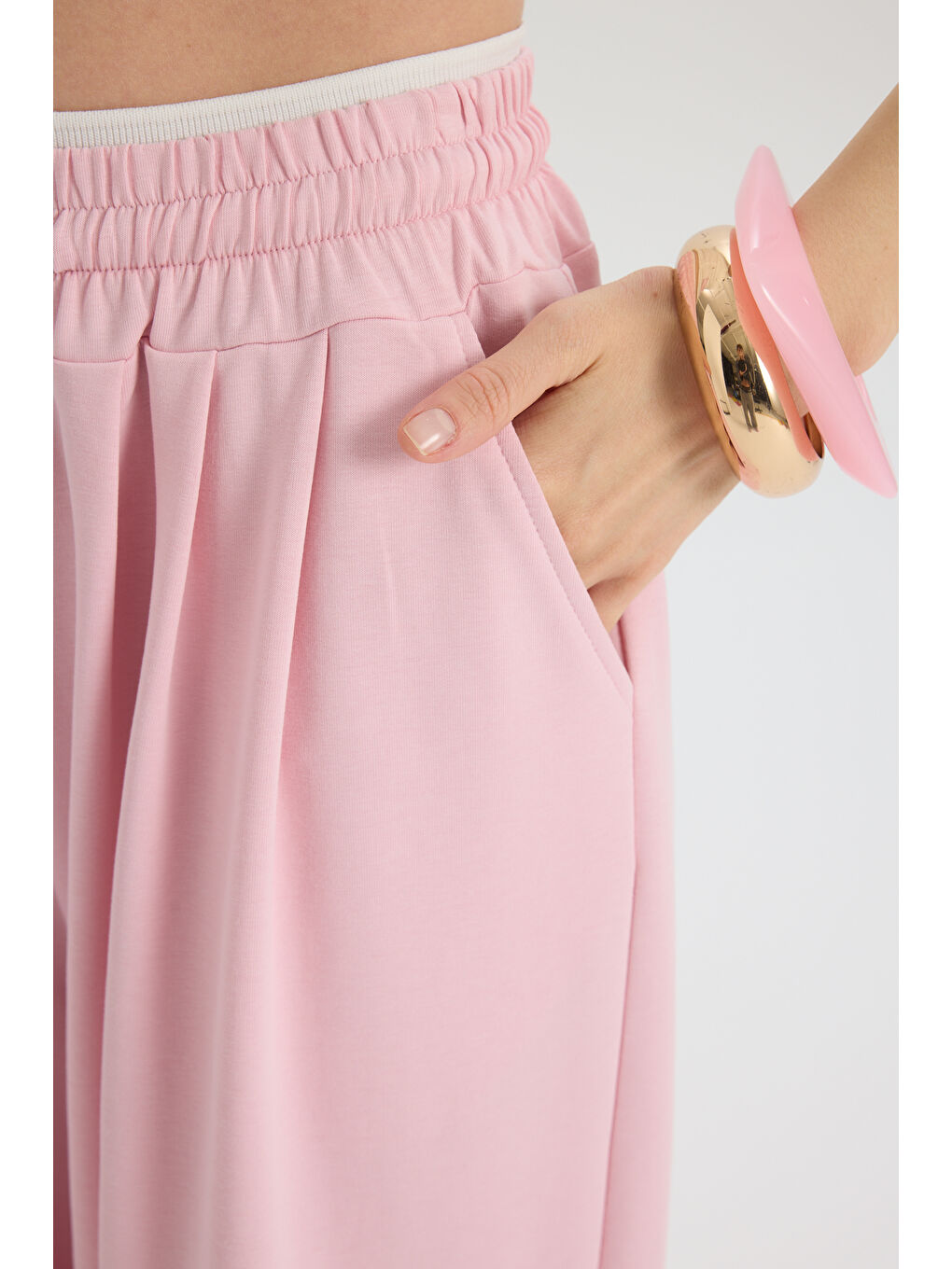 Albane Bel Detay Pembe Crop Eşofman Takım-7