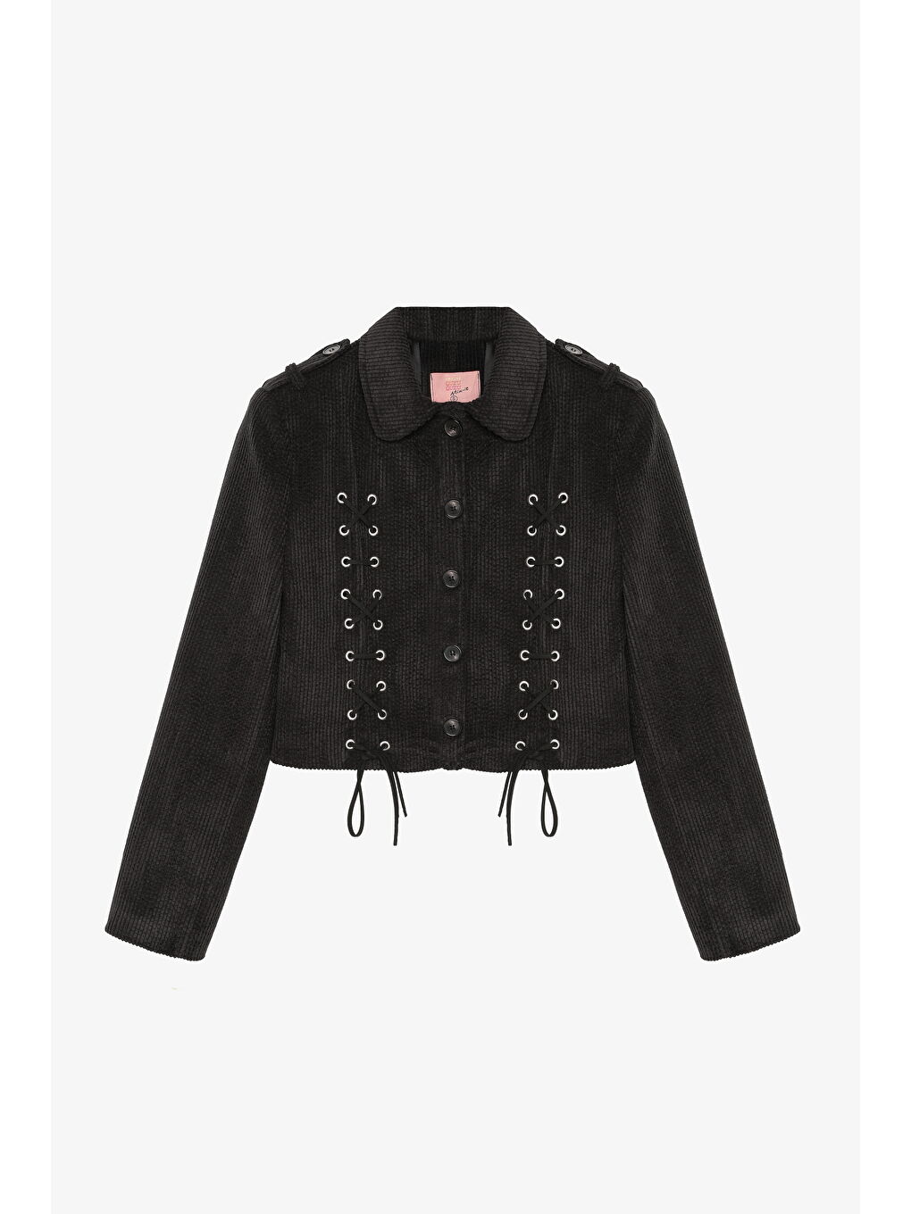 Bağcıklı Kadife Fitilli Ceket Siyah