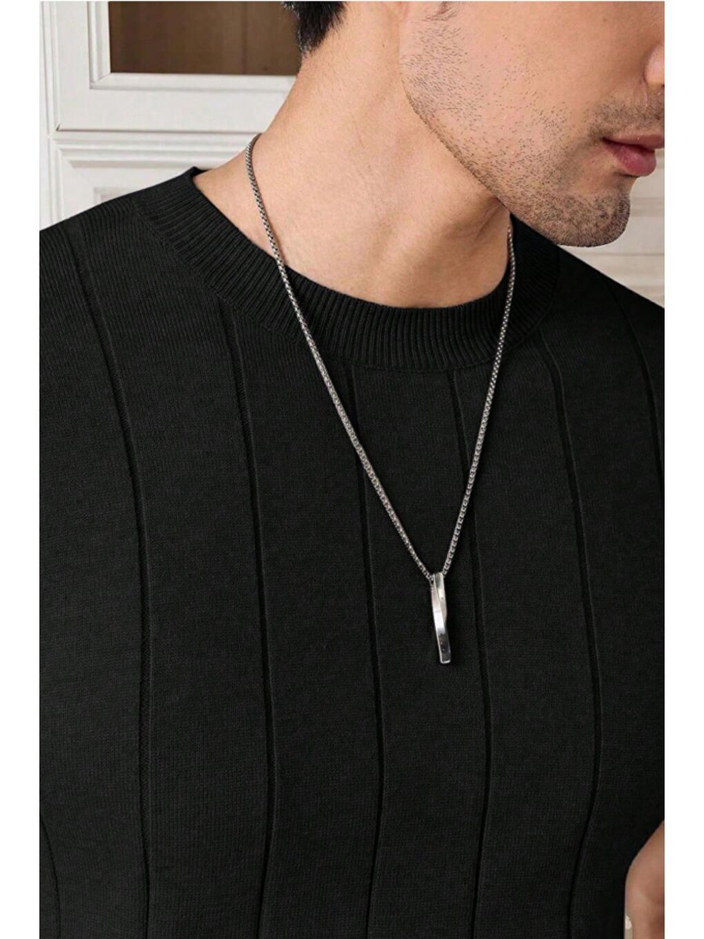 Siyah Erkek Fit Dokulu Kısa Kollu Bisiklet Yaka Triko Tişört-5