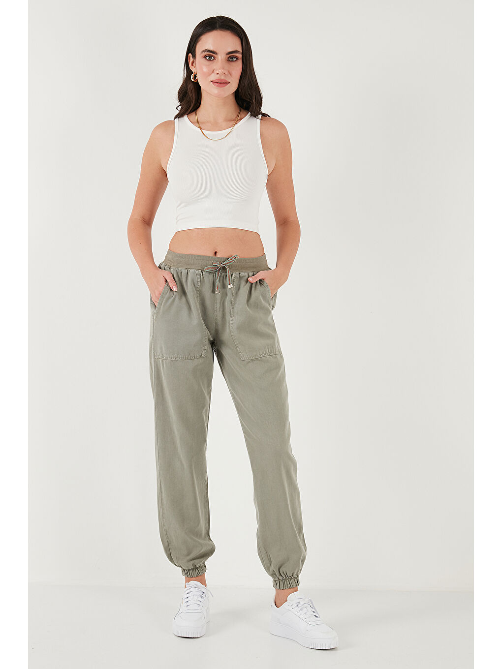 Haki Regular Fit Yüksek Bel Jogger Spor Kadın Pantolon 668Yp5039