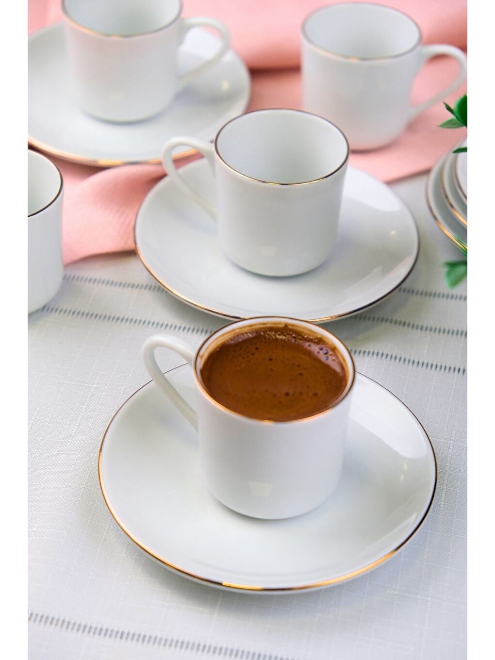 Beyaz Porselen Rose Altın Yaldız Kahve Fincan Takımı 70cc 6 Kişilik 12 Parça-6