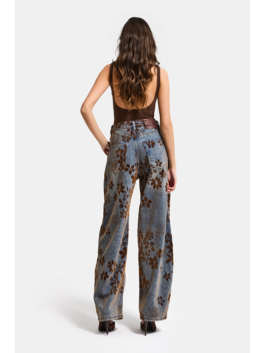 Mavi Kadın T.Kot Rengi s5-8 Özel Flok Desenli Skater Fit Tasarım Denim Jean-2