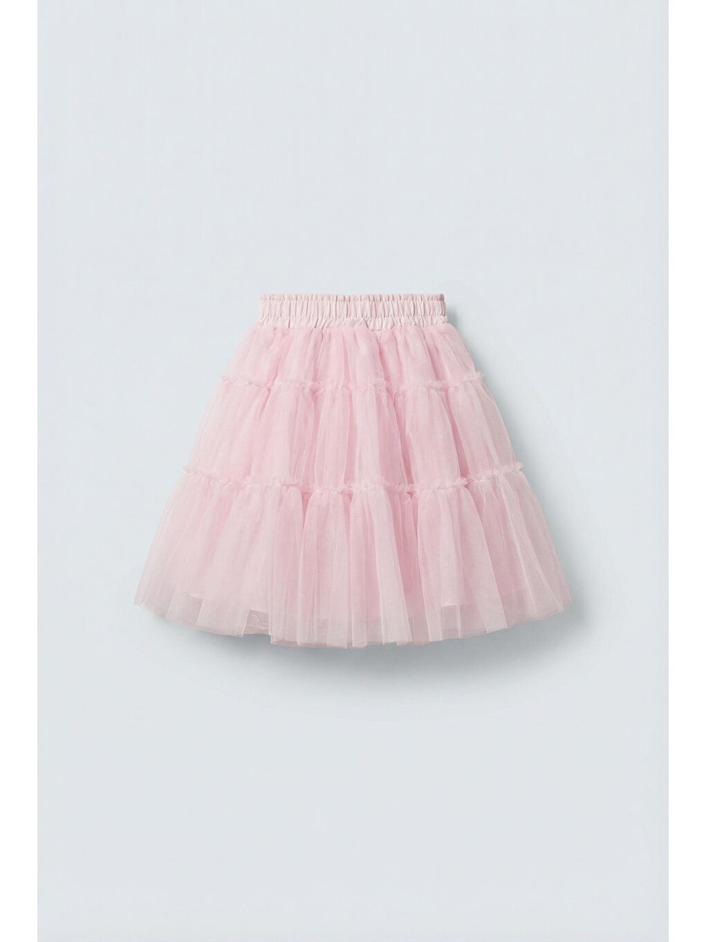 Pembe Kız Çocuk Pamuklu Simli Tül Kollu Bluz Ve Kat Kat Tül Etek Takım-1