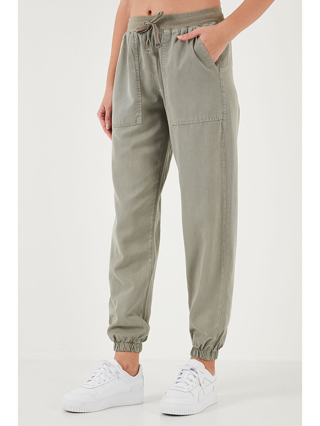 Haki Regular Fit Yüksek Bel Jogger Spor Kadın Pantolon 668Yp5039-2