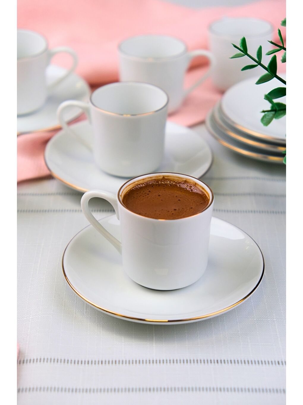 Beyaz Porselen Rose Altın Yaldız Kahve Fincan Takımı 70cc 6 Kişilik 12 Parça-7