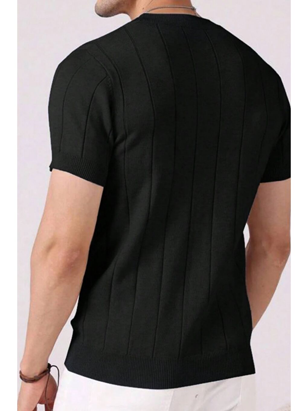 Siyah Erkek Fit Dokulu Kısa Kollu Bisiklet Yaka Triko Tişört-6