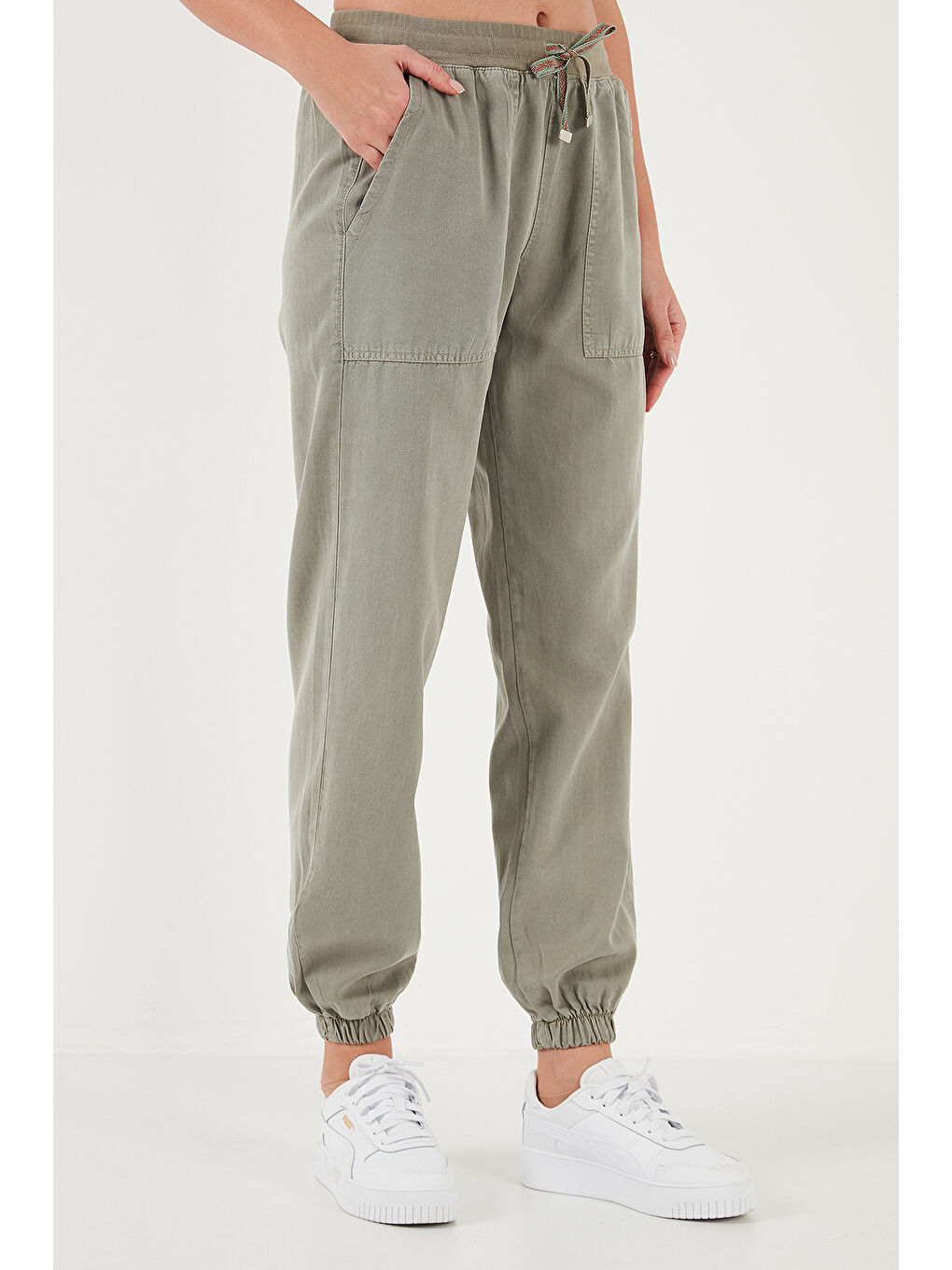 Haki Regular Fit Yüksek Bel Jogger Spor Kadın Pantolon 668Yp5039-3