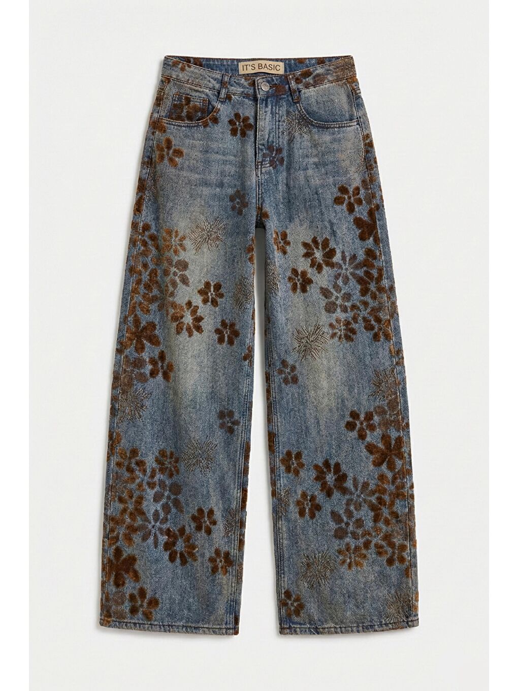 Mavi Kadın T.Kot Rengi s5-8 Özel Flok Desenli Skater Fit Tasarım Denim Jean-3