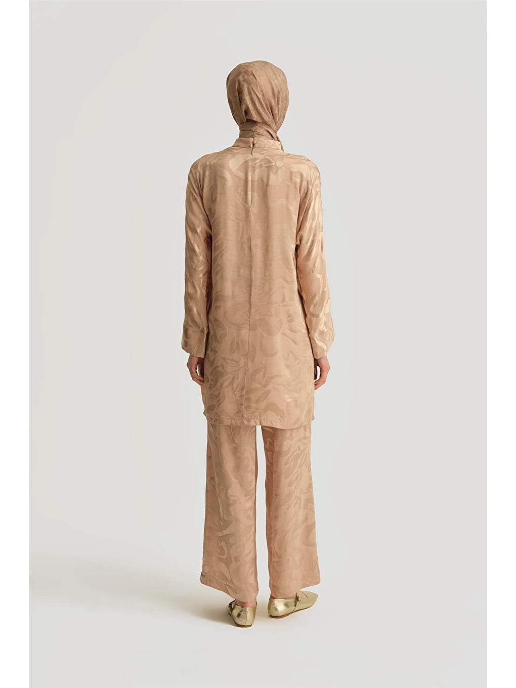 Bej Saten Desenli Takım 25Yt627 Vizon-3